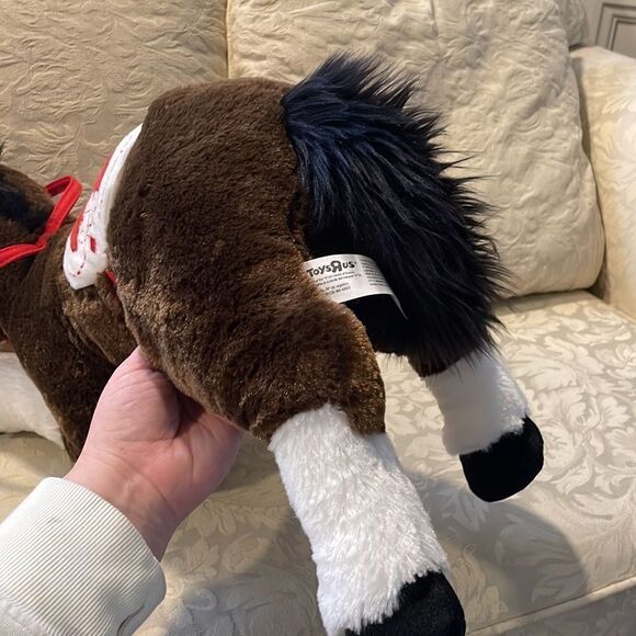 Toys R Us Brown Horse with Red & White Saddle 2013 Plush Stuffed Animal 22” Toy - Picture 5 of 7